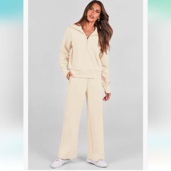 Nwt prettygarden 2 piece tan softstreme half zip and sweatpants set size medium - Picture 4 of 16